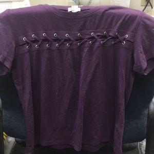 purple shirt with criss cross size small